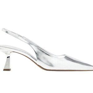 Zara Silver Slingback Kitten Heels